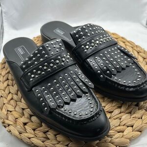 ASOS Black Vegan Leather Studded Loafers Mules